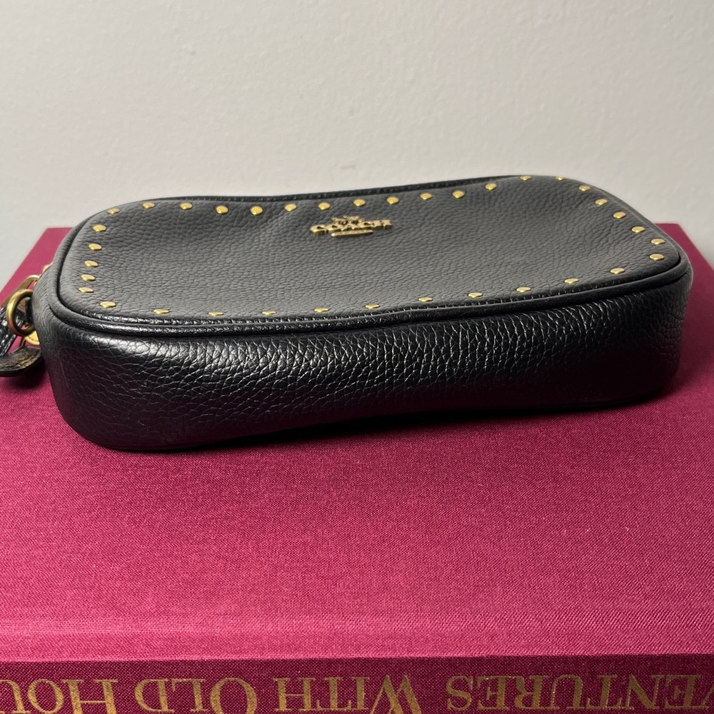 COACH Sadie Border BRDR Rivet Clutch Black Pebble Leather Crossbody *No Strap* - Picture 5 of 15